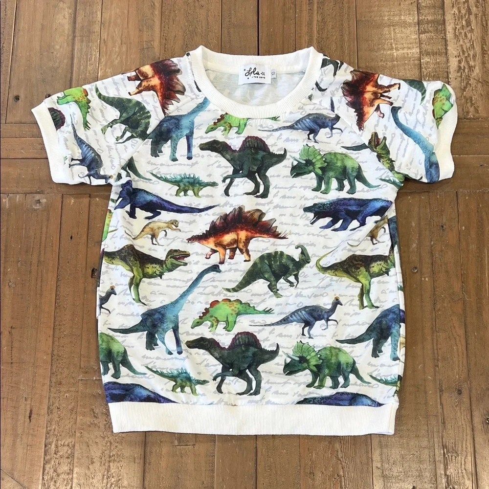 Lola + the boys dinosaur print short sleeve sweatshirt unisex 10 years crewneck